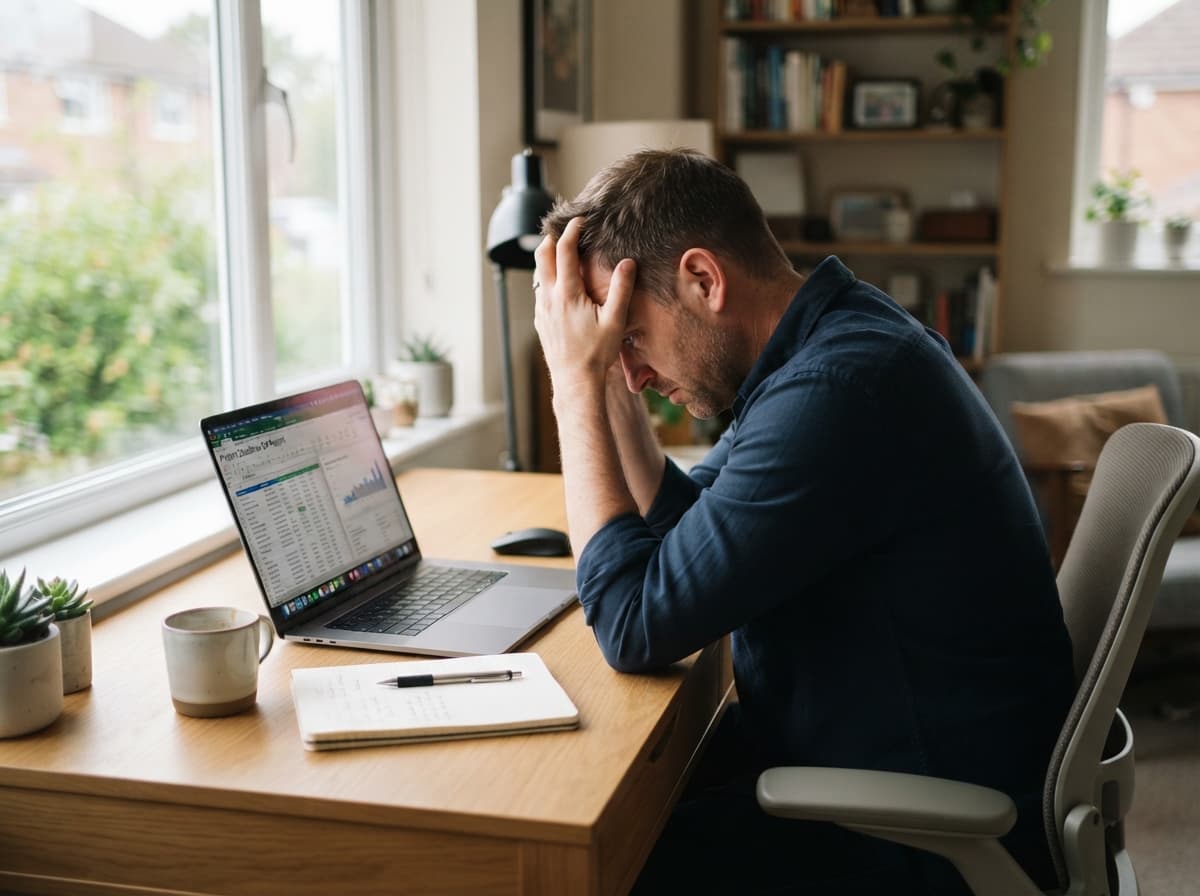 Frustrated website owner looking at laptop after AdSense rejection